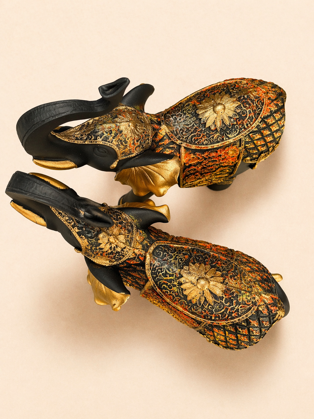 Black And Gold Elephant Statue Set