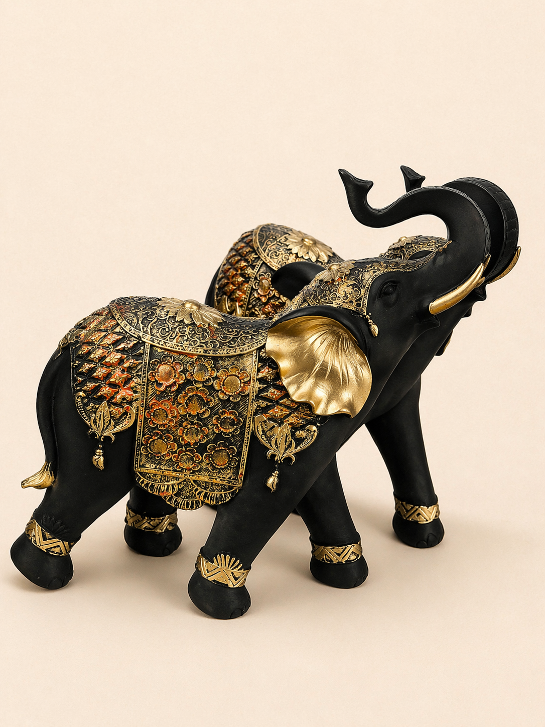 Black And Gold Elephant Statue Set