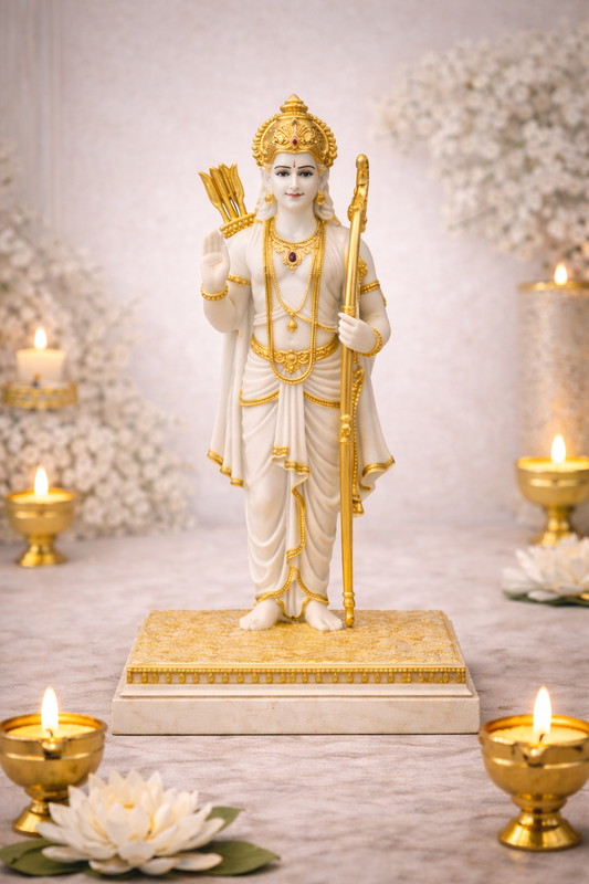 Lord Rama Idol in White & Gold Finish – Divine Hindu God Murti for Home Mandir, Pooja & Spiritual Decor