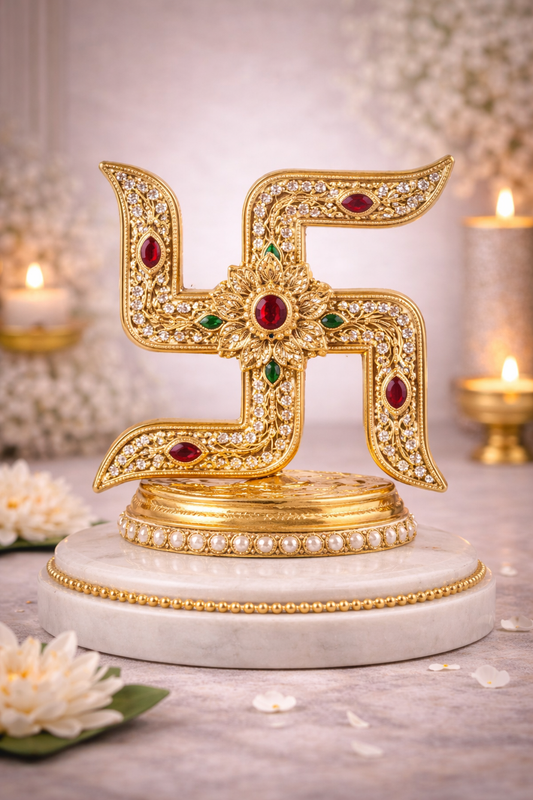 Decorative Swastik Idol in Gold Finish – Auspicious Hindu Symbol for Home Mandir, Pooja & Diwali Decor