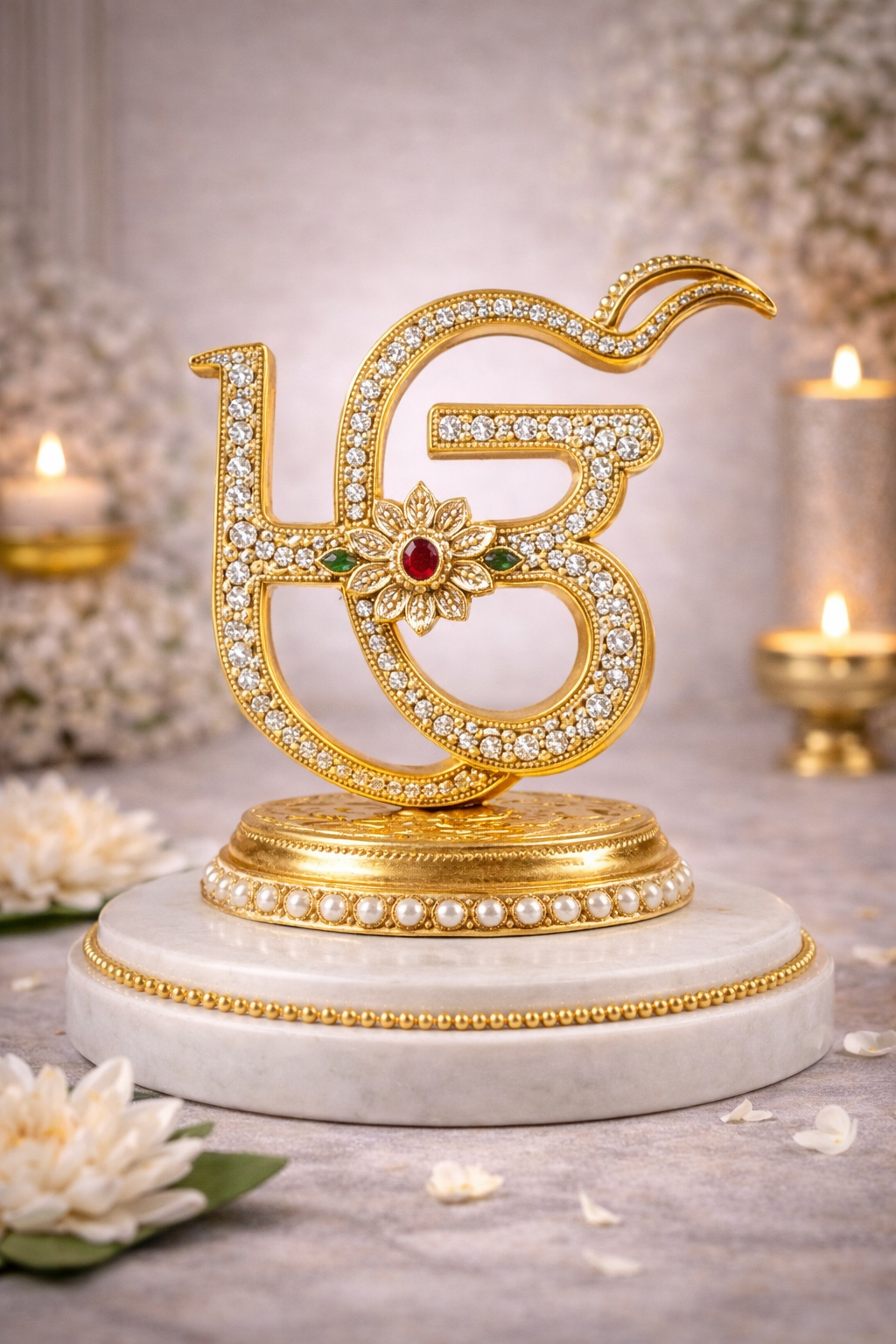 Decorative Om Idol in Gold Finish – Auspicious Hindu Symbol for Home Mandir, Pooja Room & Spiritual Decor
