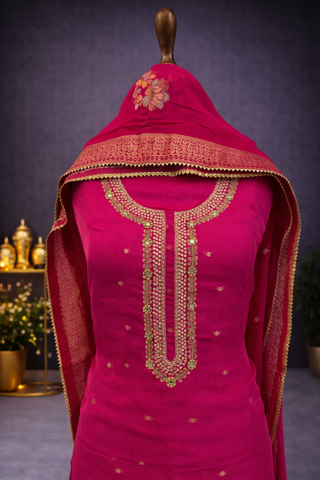 hot pink embroidered suit set India designer ethnic wear women