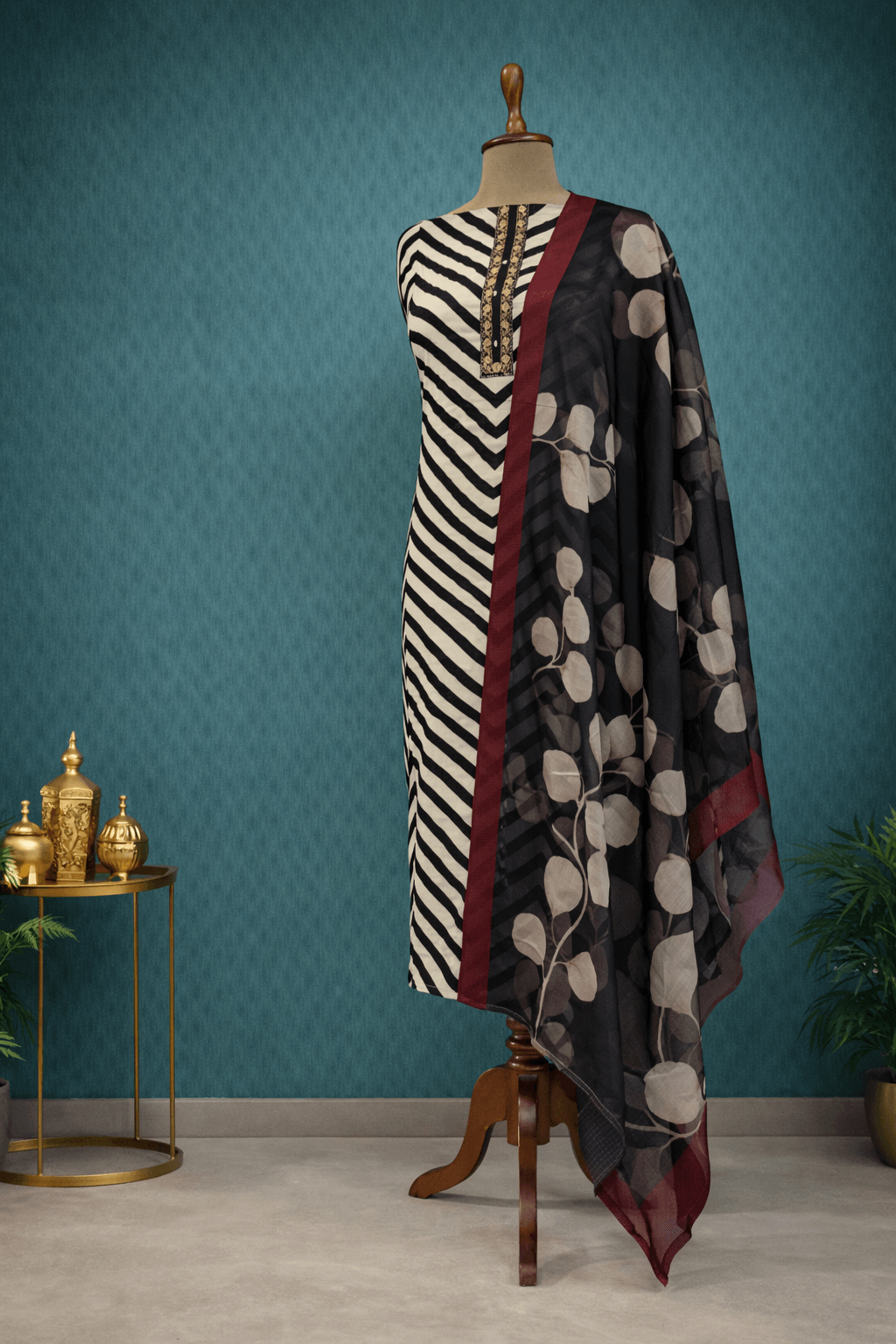 black and white designer suit set with dupatta modern ethnic wear India