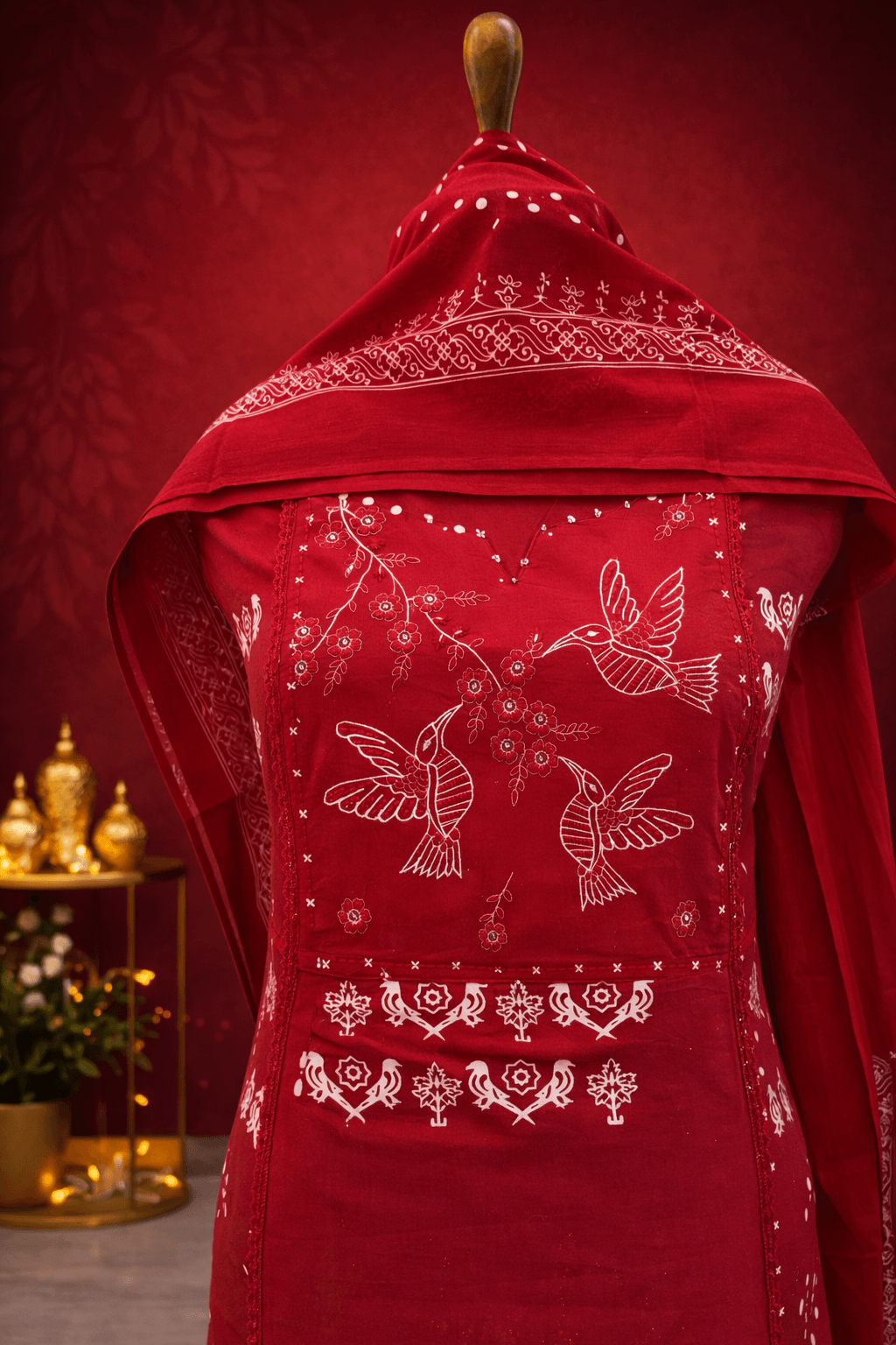 red embroidered designer suit set India wedding wear embroidered kurta dupatta
