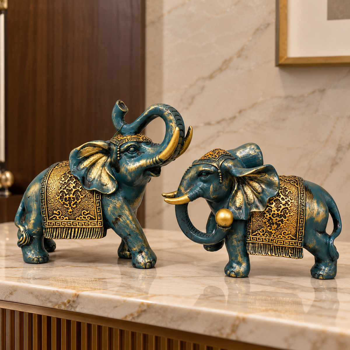 Luxury Elephant Statue Set for Home Decor, Office Table & Gift