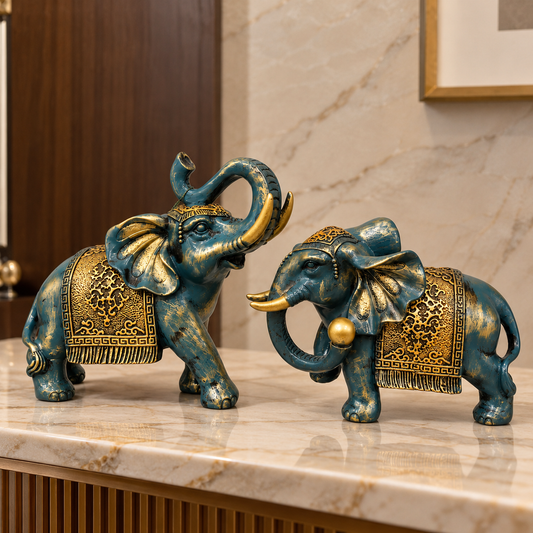 Luxury Elephant Statue Set for Home Decor, Office Table & Gift