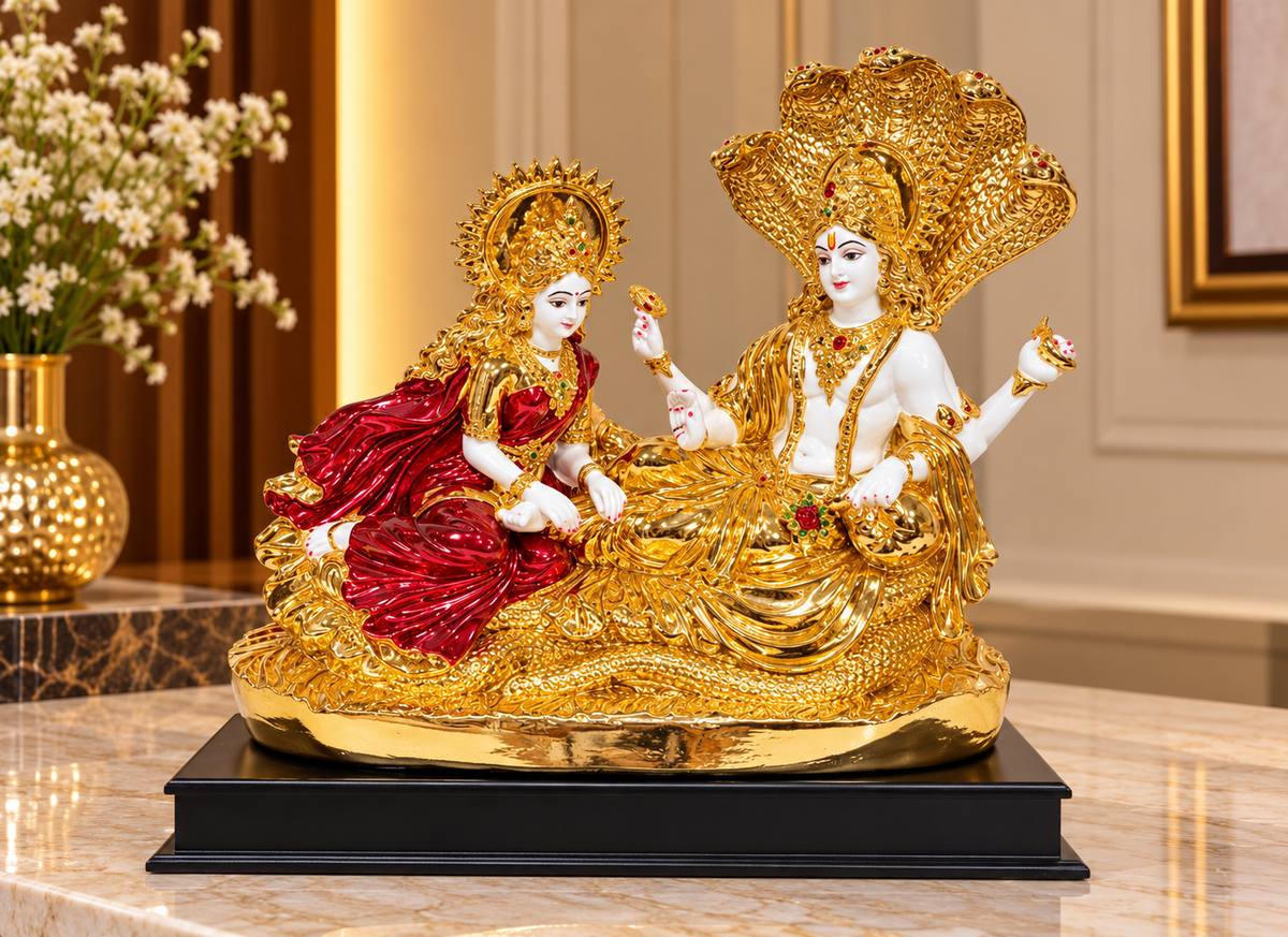 Premium Gold Finish Lord Vishnu & Goddess Lakshmi