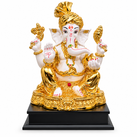 White & Gold Ganesh Ji Murti