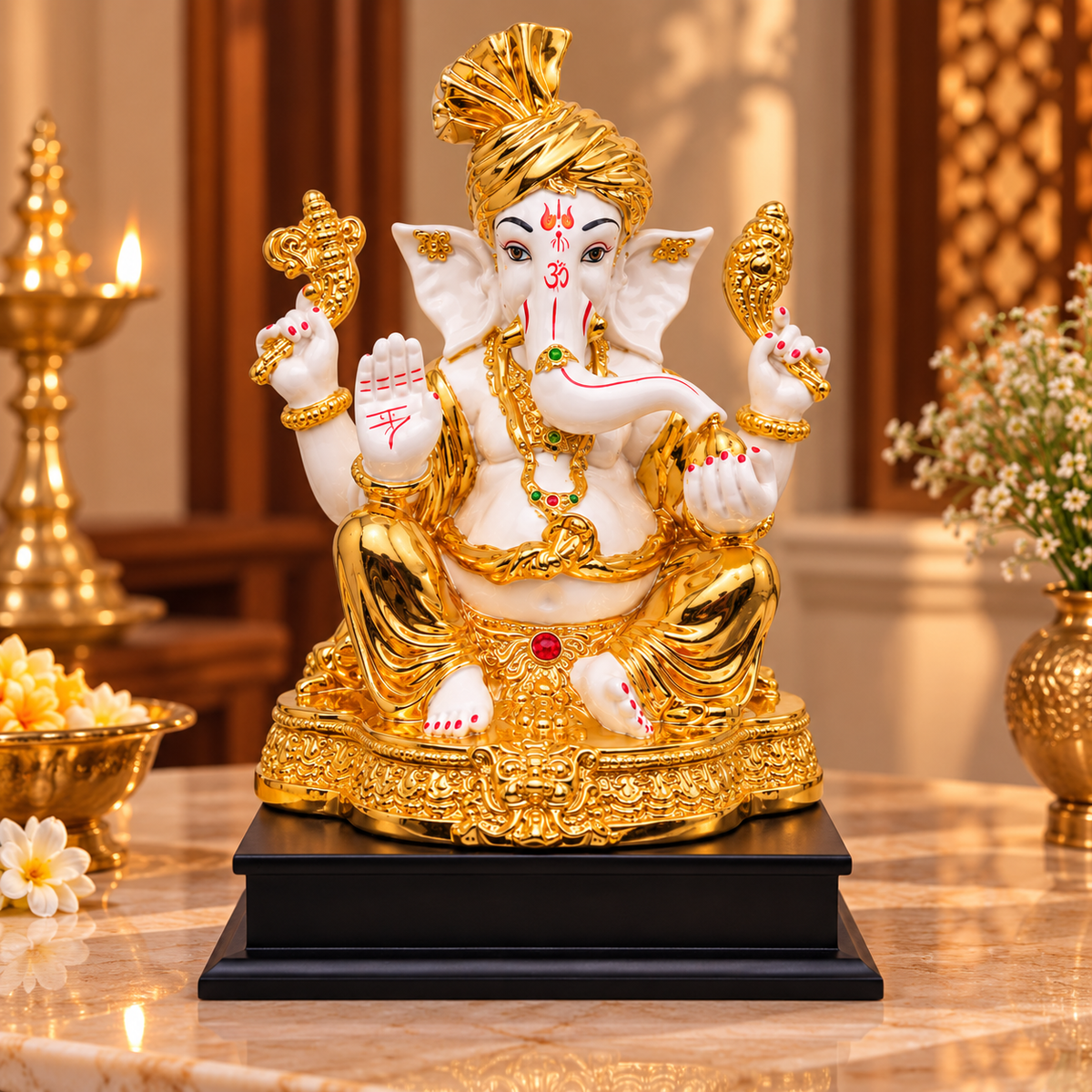 Premium White & Gold Ganesh Murti