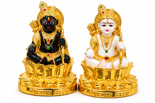 Handcrafted Premium Resin Ram Lalla Idol Set (Black & White) on Lotus Base