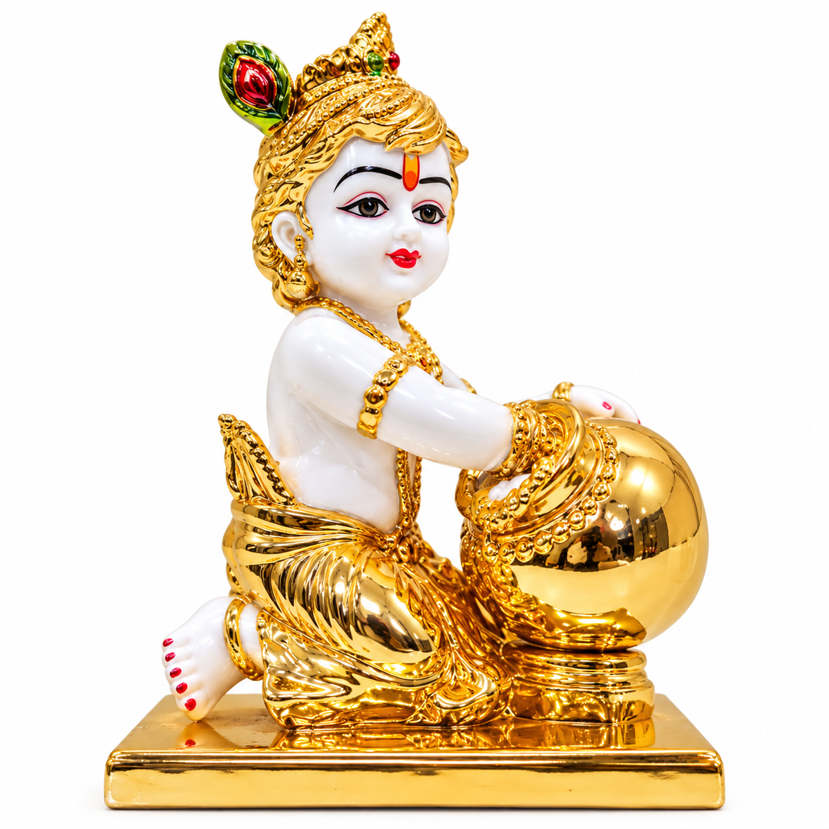 Handcrafted Laddu Gopal Krishna with Makhan Pot Idol for Home Temple