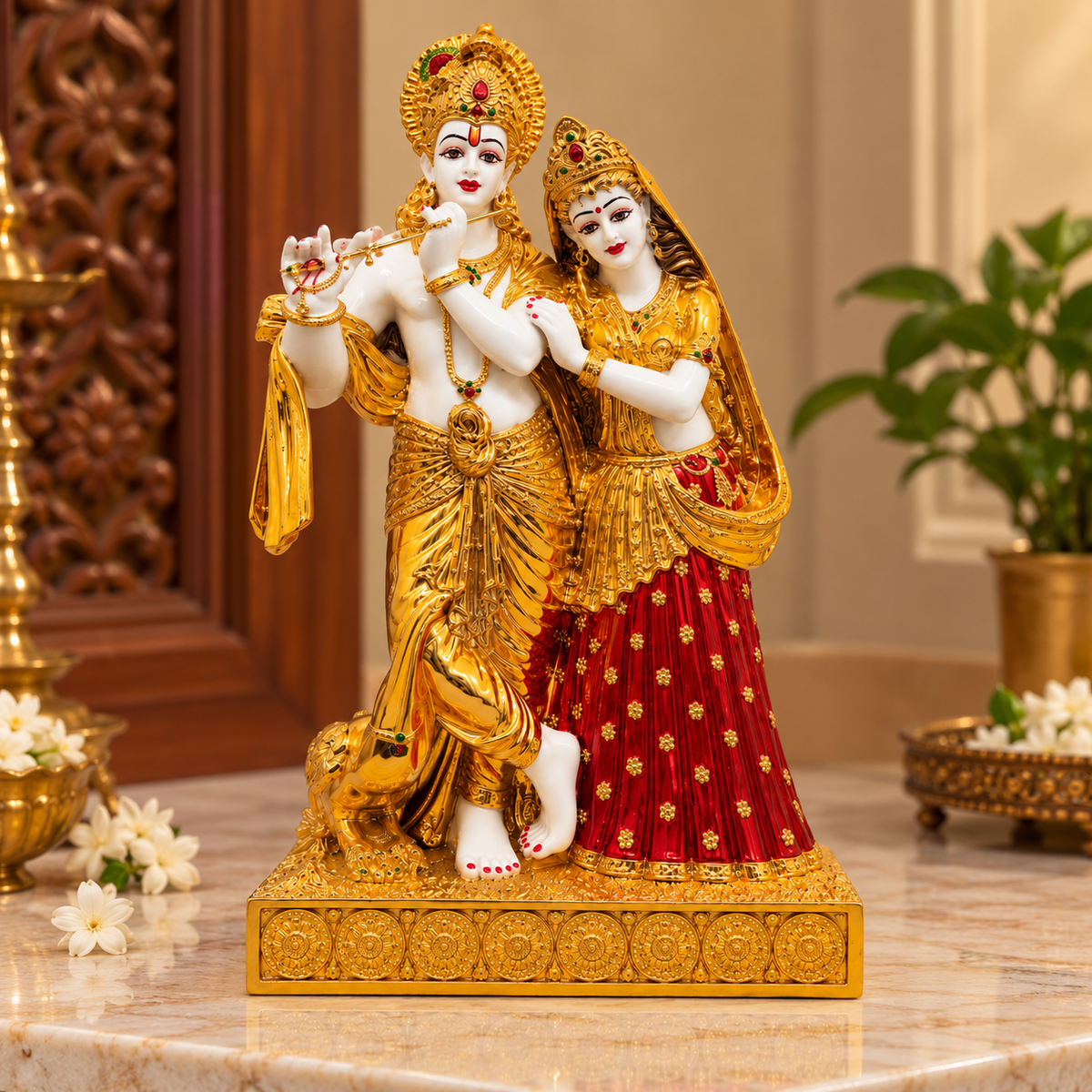 Premium Radha Krishna Idol with Golden Finish