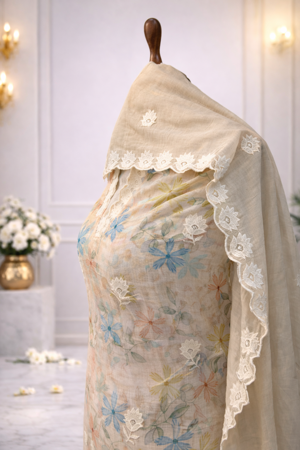 pastel floral embroidered suit set India unstitched