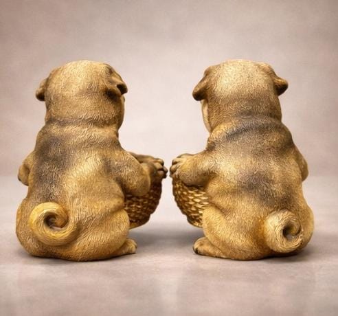 Cute Pug Dog Showpiece with Basket – Resin Animal Figurine Storage Tray for Home & Table Decor