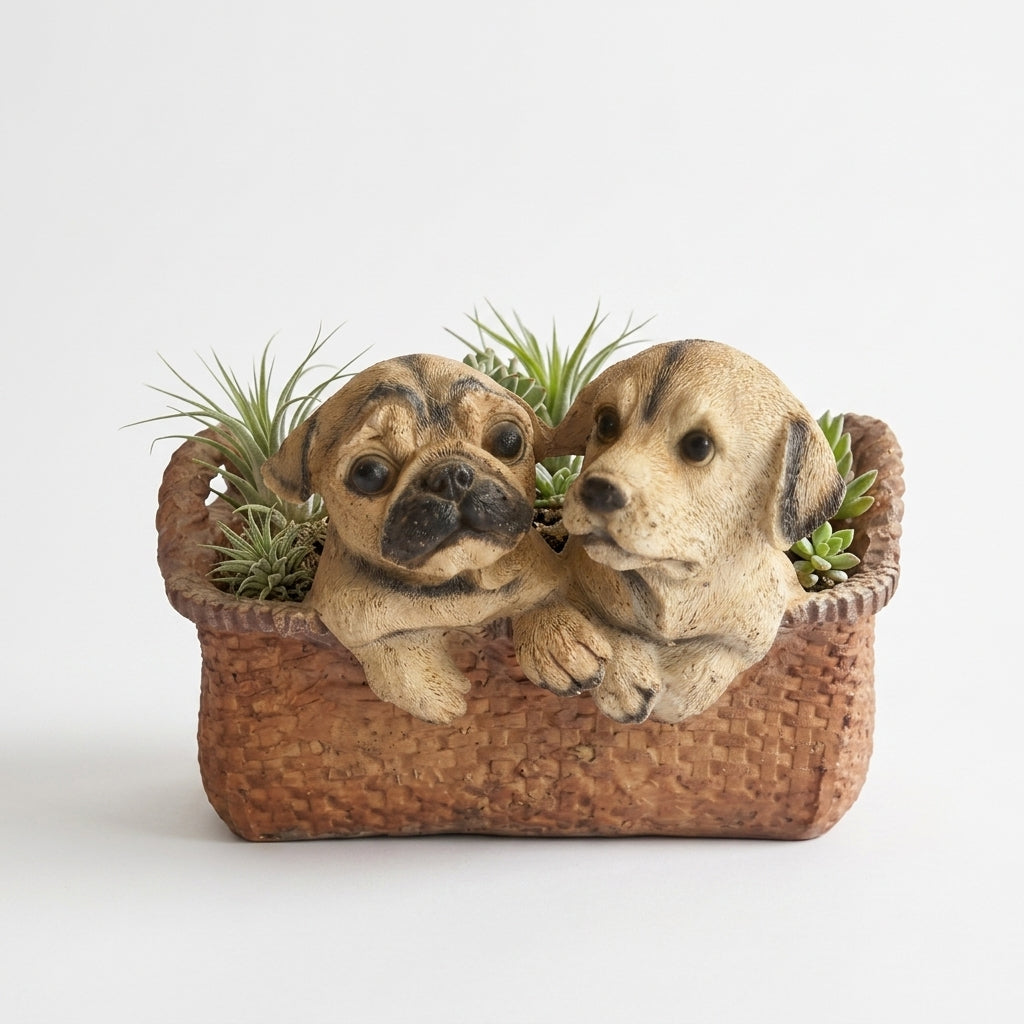 Cute dog figurine with basket for home decor India-Home Decor &Gifting