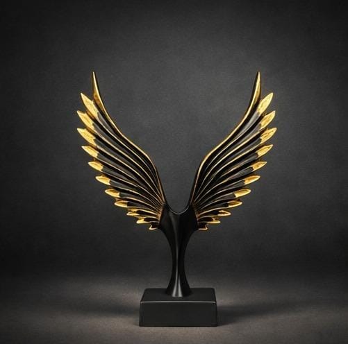 Luxury Black & Gold Angel Wings Sculpture – Modern Abstract Tabletop Showpiece for Home & Office Décor