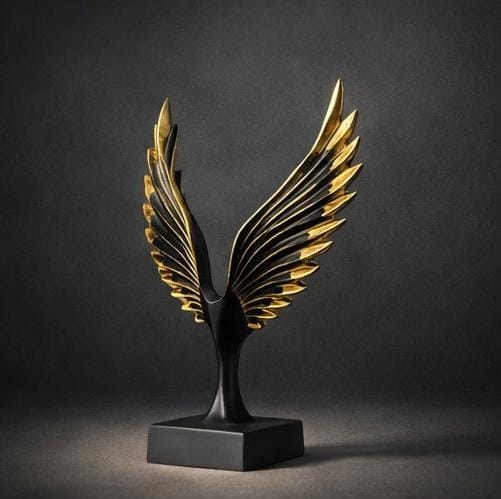Luxury Black & Gold Angel Wings Sculpture – Modern Abstract Tabletop Showpiece for Home & Office Décor