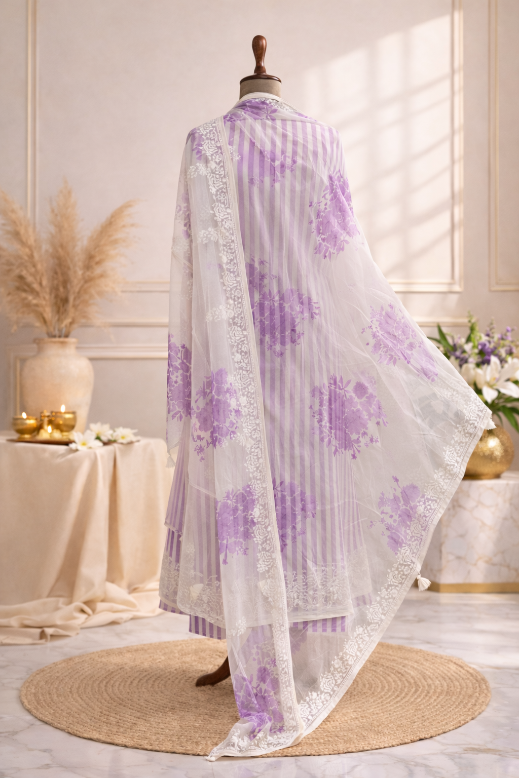lavender striped designer suit set