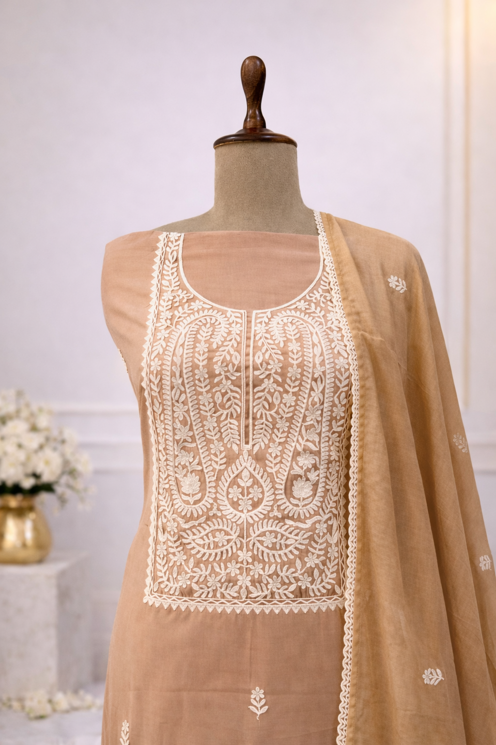 premium ethnic wear India beige embroidered designer suit set
