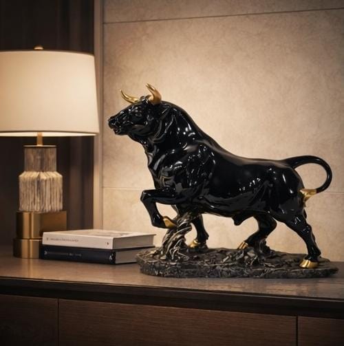 Luxury Black Bull Statue with Gold Accents – Modern Home & Office Decor Sculpture