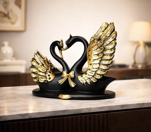 black swan couple statue golden wings luxury home decor living room show Black swan couple statue for home decor Indiapiece India