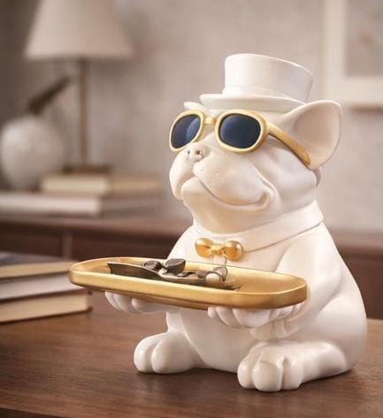 Luxury Bulldog Tray Figurine – Decorative Storage Showpiece for Home & Office
