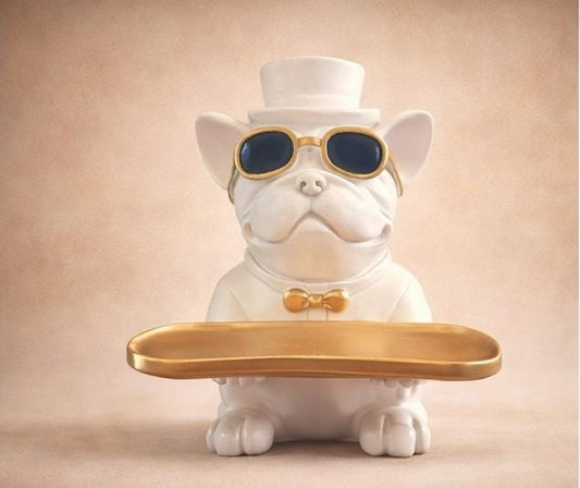 Luxury Bulldog Tray Figurine – Decorative Storage Showpiece for Home & Office