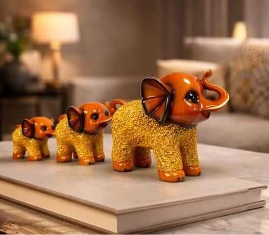 decorative elephant family statue set lucky elephant figurines home decor living room office India Elephant family statue set for home decor India