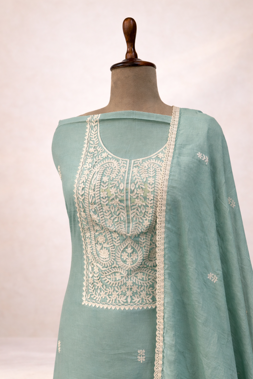 designer mint green embroidered suit set India