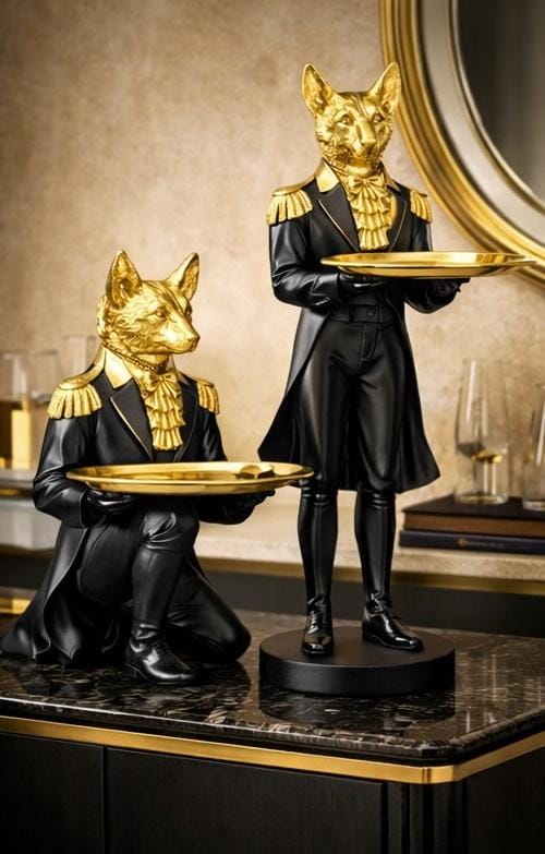 Royal Fox Butler Decorative Tray Holder – Premium Resin Showpiece for Living Room & Console Table