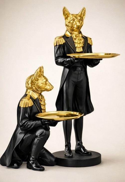 Royal Fox Butler Decorative Tray Holder – Premium Resin Showpiece for Living Room & Console Table