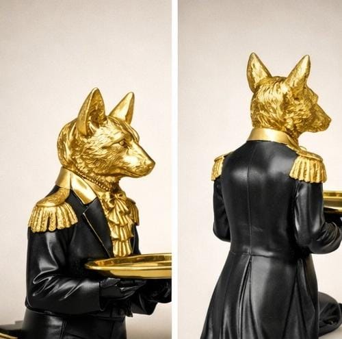 Royal Fox Butler Decorative Tray Holder – Premium Resin Showpiece for Living Room & Console Table