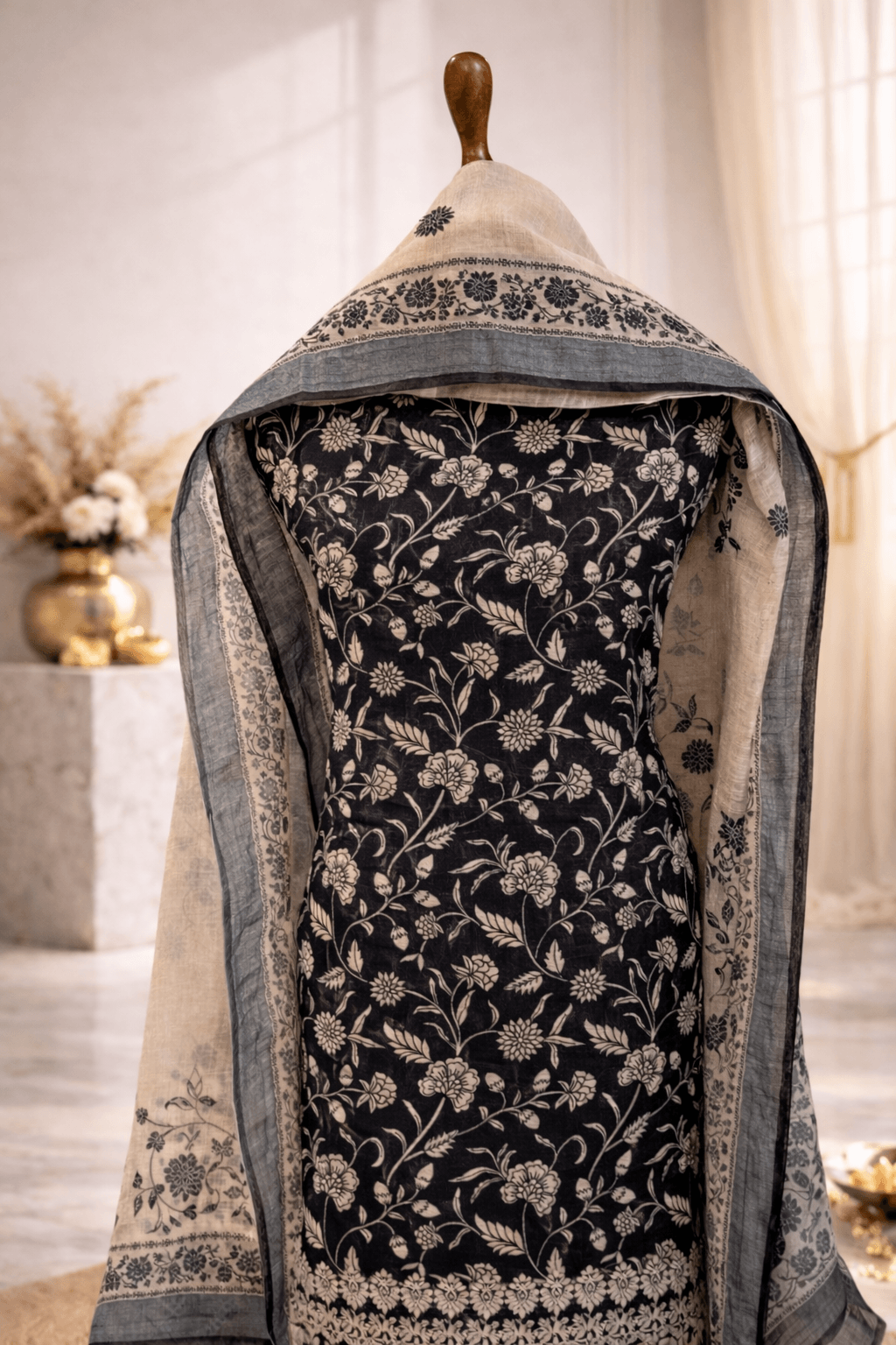 black ivory floral designer suit set women India daily wear ethnic