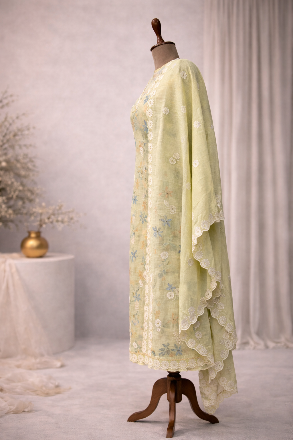 lightweight ethnic suit set India pastel green floral suit set
