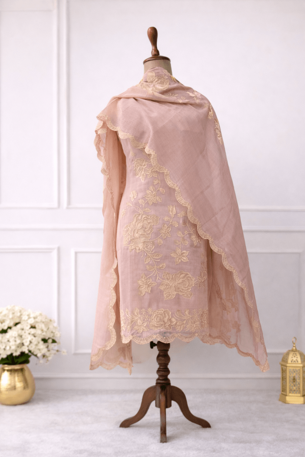 peach embroidered suit set women India wedding wear