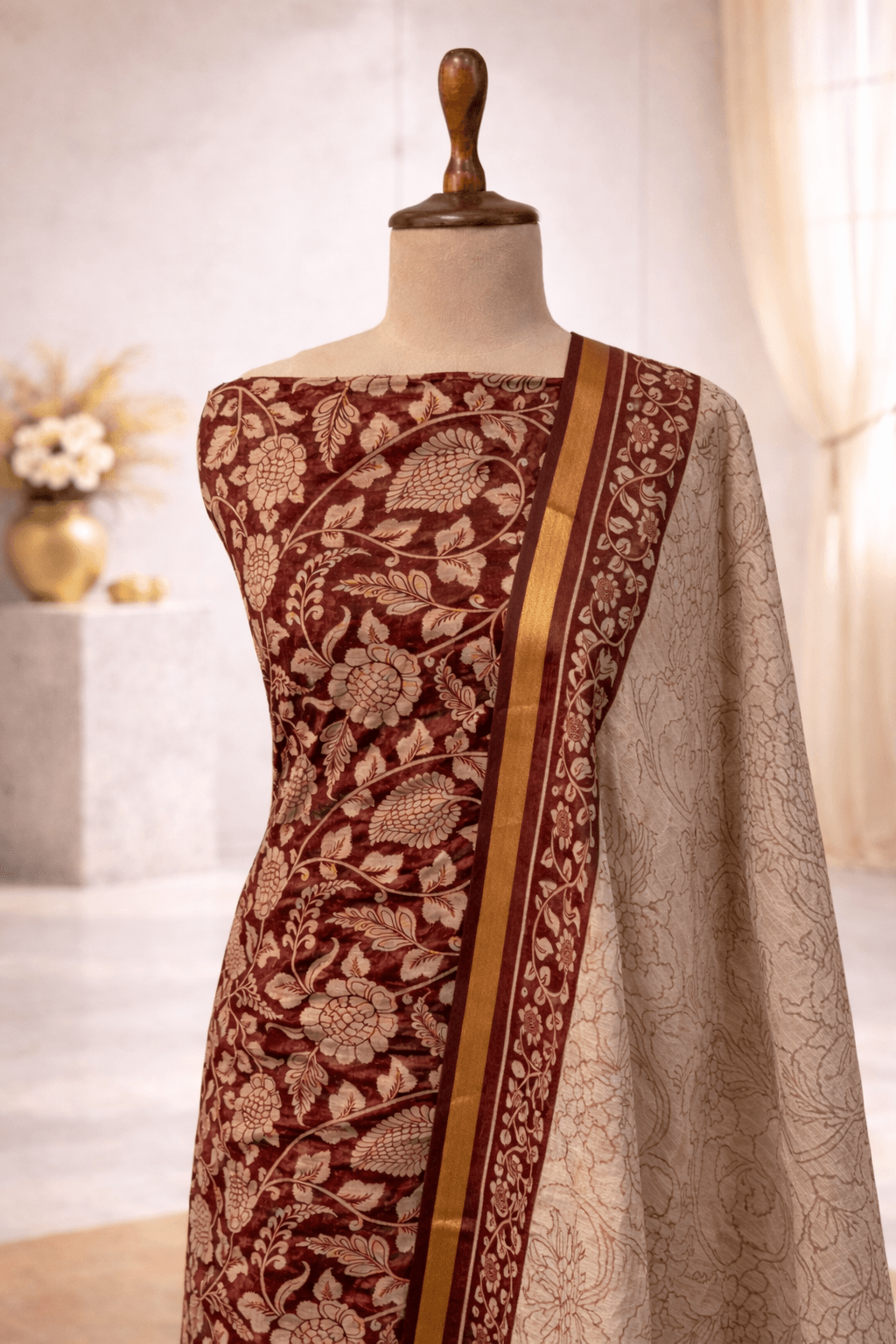 wedding kurta set with dupatta India maroon gold embroidered suit set