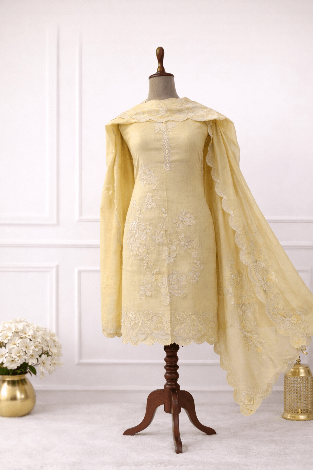 Yellow embroidered suit set women India embroidered ethnic wear