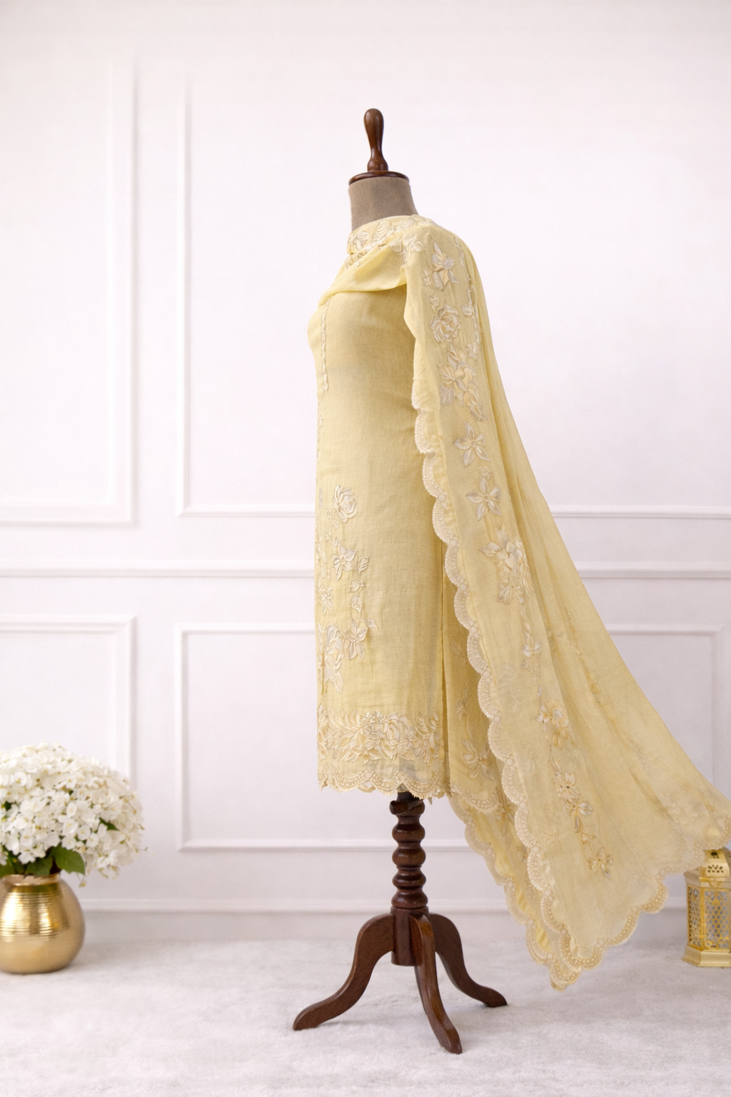 Yellow embroidered suit set with dupatta yellow India