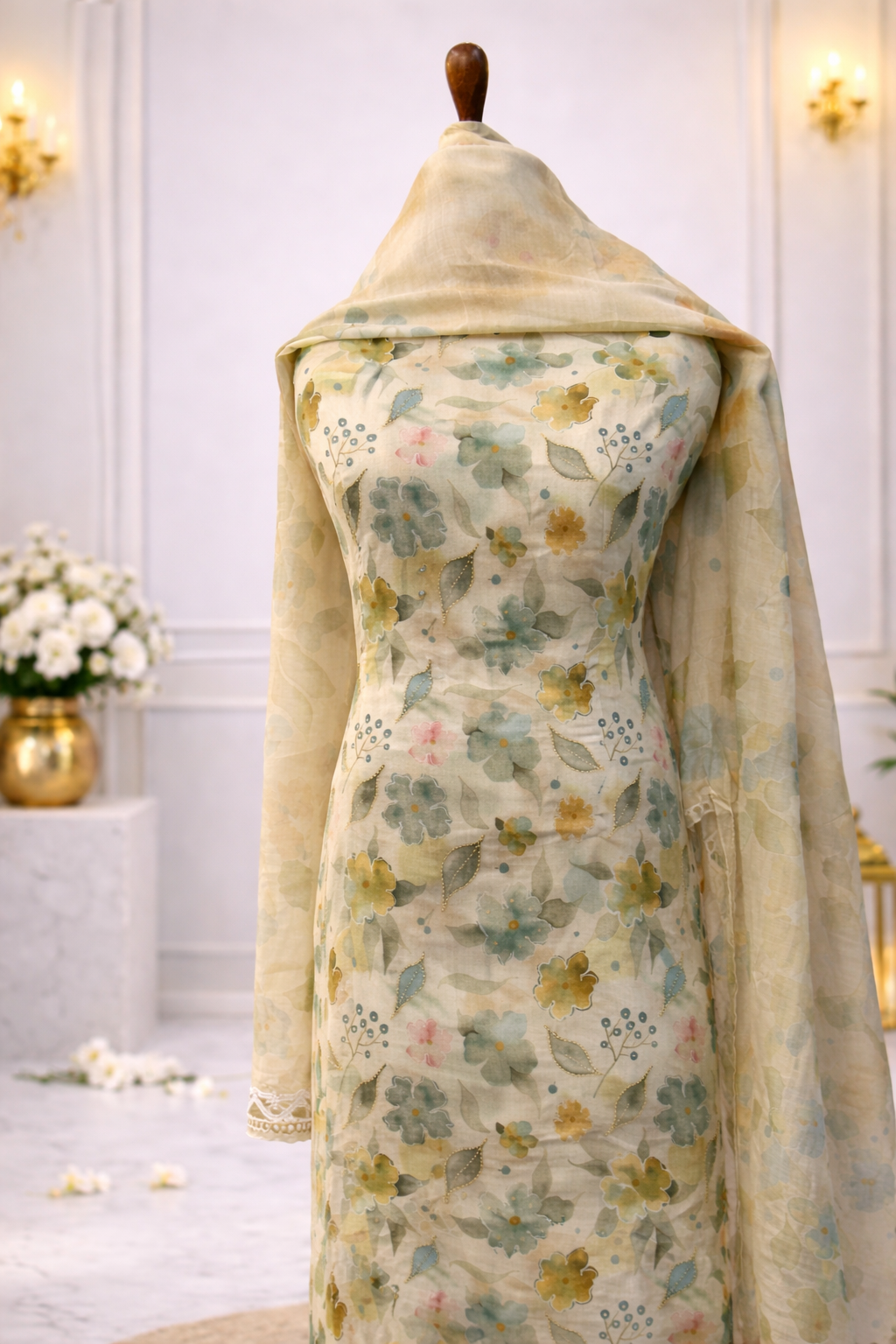 sage green floral suit set unstitched suit set India summer ethnic outfit women