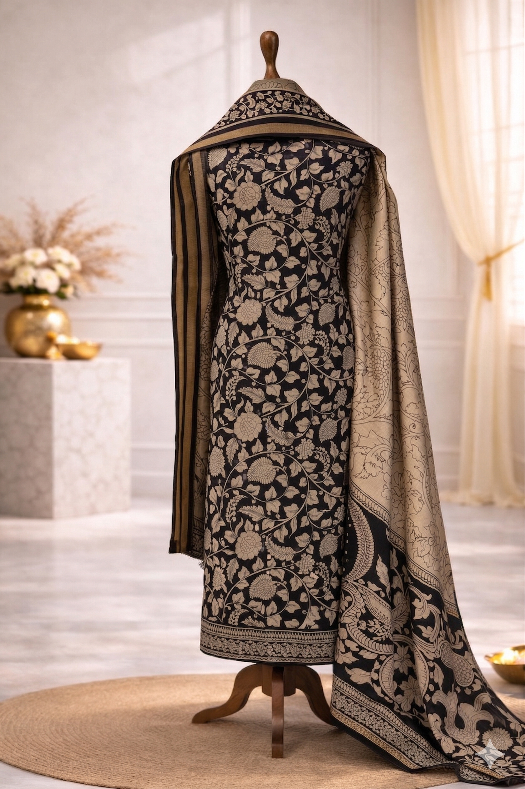 luxury ethnic black and beige designer suit set India printed