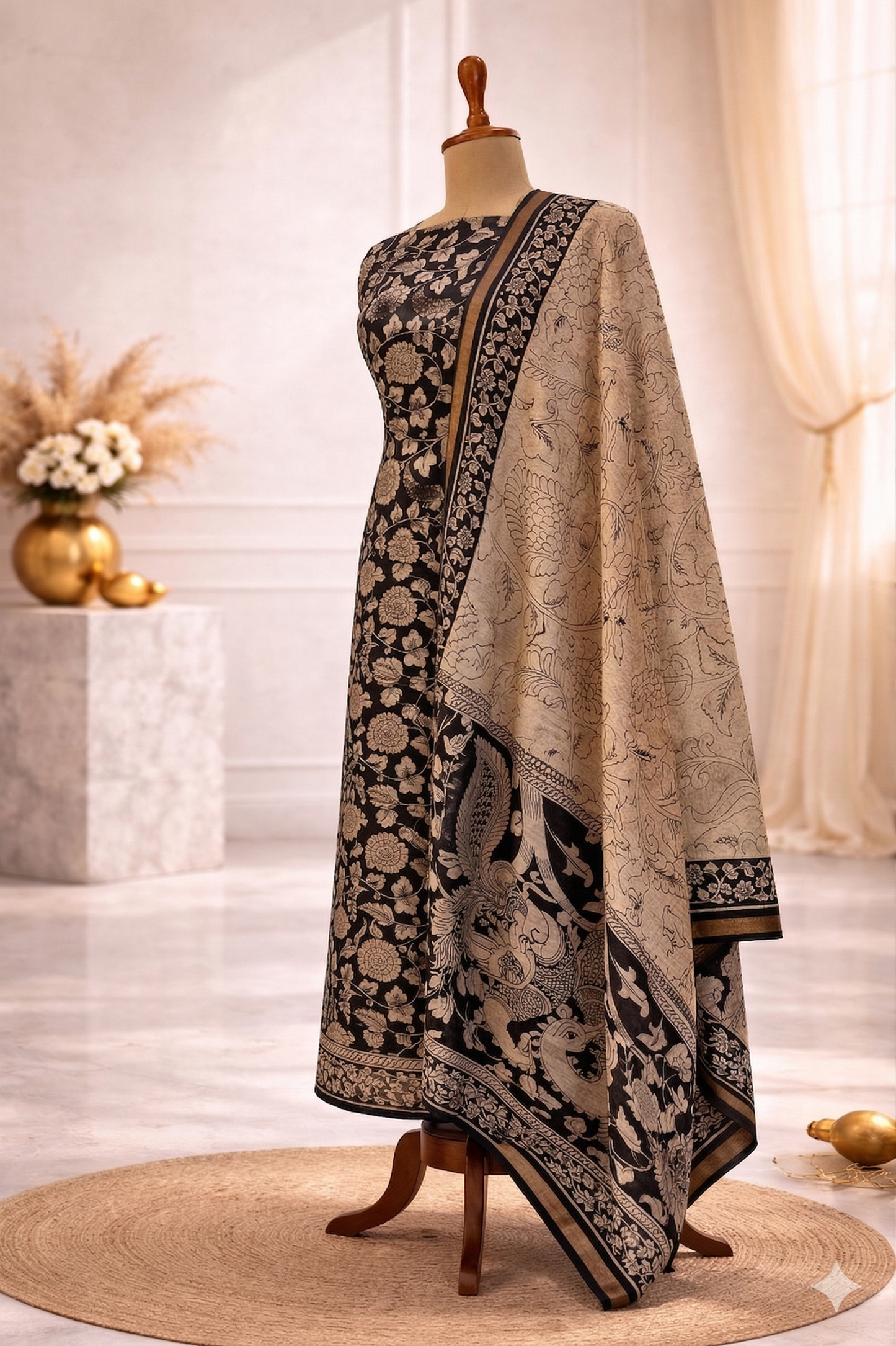 unstitched black and beige designer suit set India festive wear 
