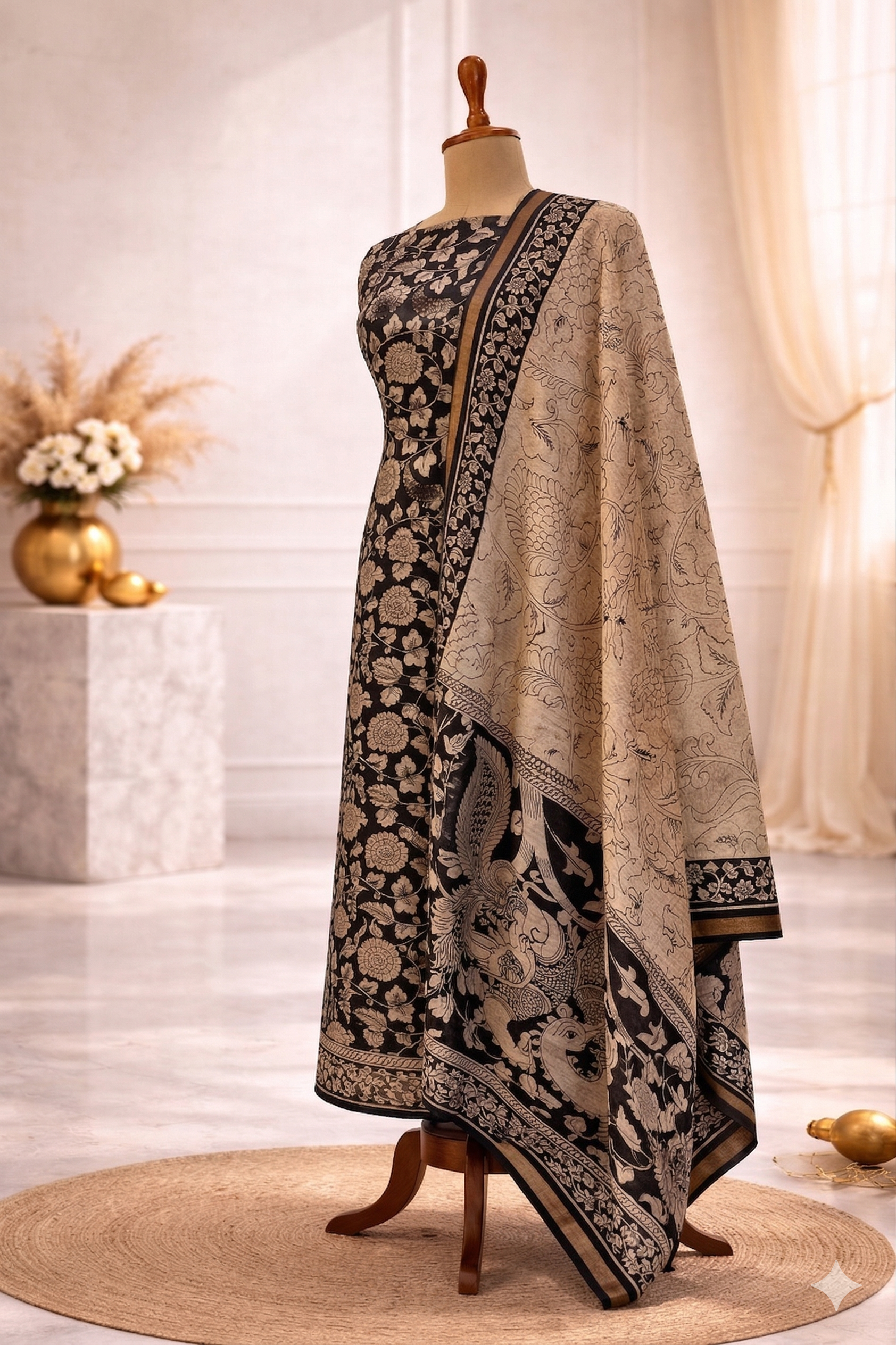 unstitched black and beige designer suit set India festive wear 