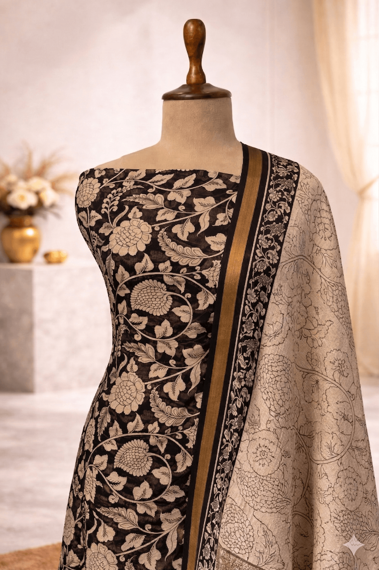 black and beige designer suit set with dupatta premium party wear ethnic India