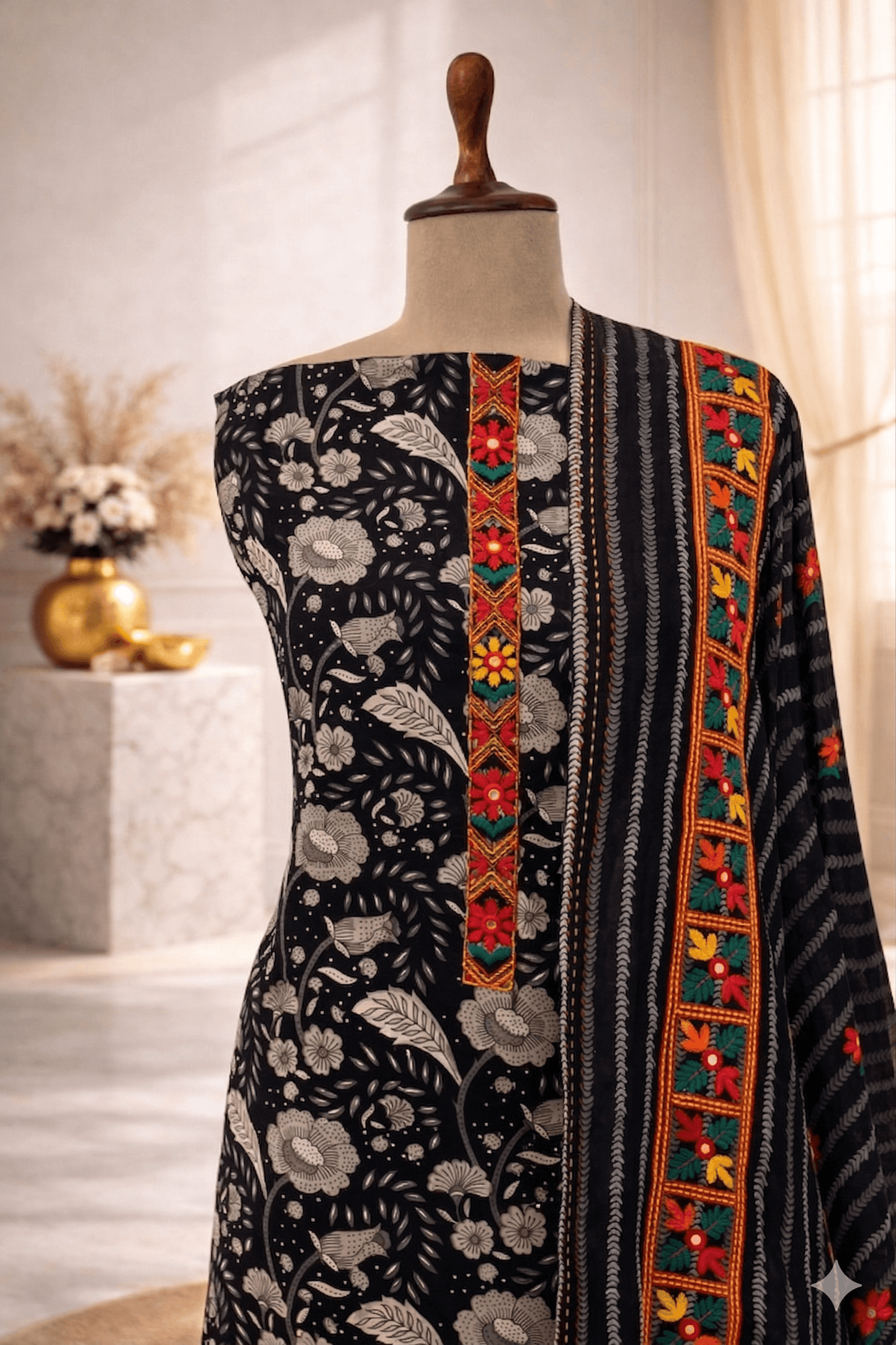 black floral designer suit set India embroidered ethnic wear