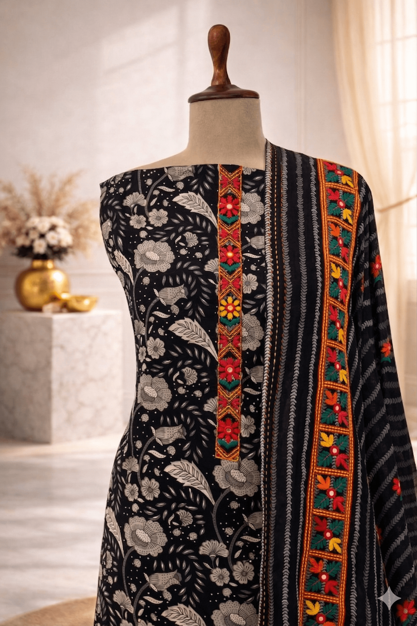 black floral designer suit set India embroidered ethnic wear