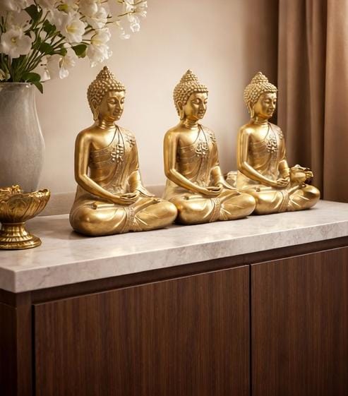 Luxury Gold Buddha Sitting Statue – Peaceful Zen Decor for Home, Temple & Meditation Room