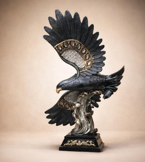 Luxury Black & Gold Eagle Statue – Crystal Wing Decorative Figurine for Home & Office Décor
