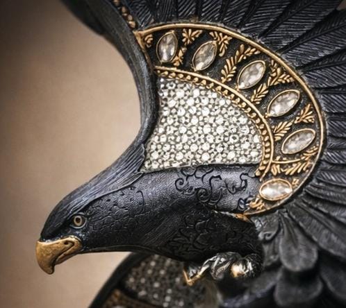 Luxury Black & Gold Eagle Statue – Crystal Wing Decorative Figurine for Home & Office Décor