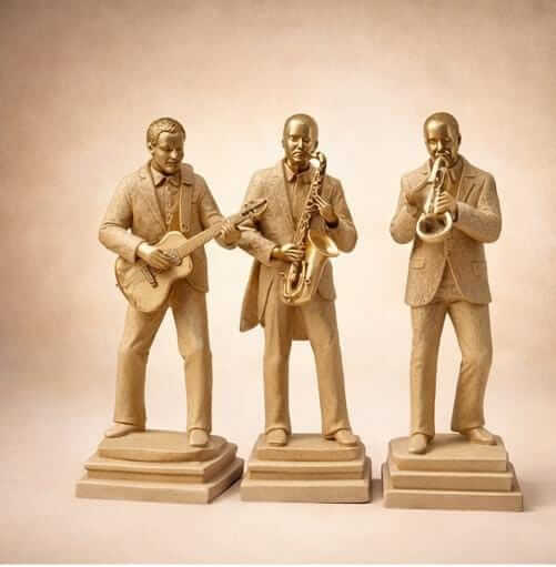 golden jazz musician figurines set brass band sculptures luxury home decor office table India golden musician figurines set for home decor India