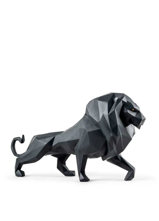 Matte Black Lion Showpiece – Modern Polygon Art Sculpture for Home Decoration